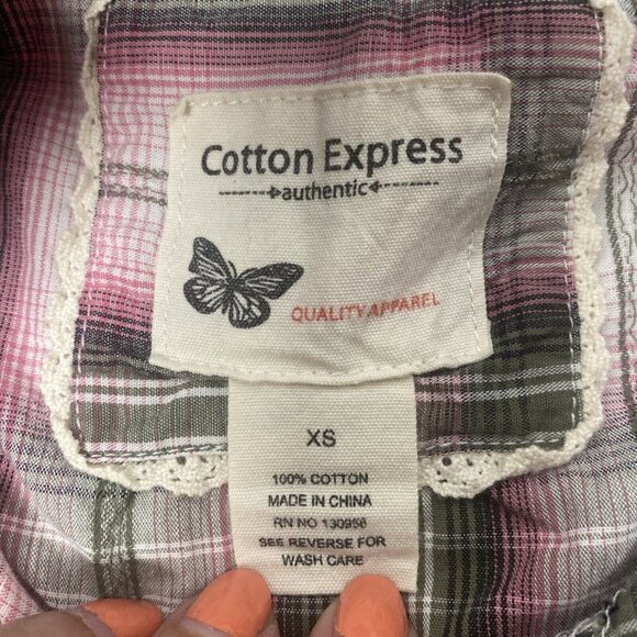 Cotton Express Womens Button Up Pink Gray Plaid Cotton Sz XS 3/4 Sleeves Western - Picture 9 of 16